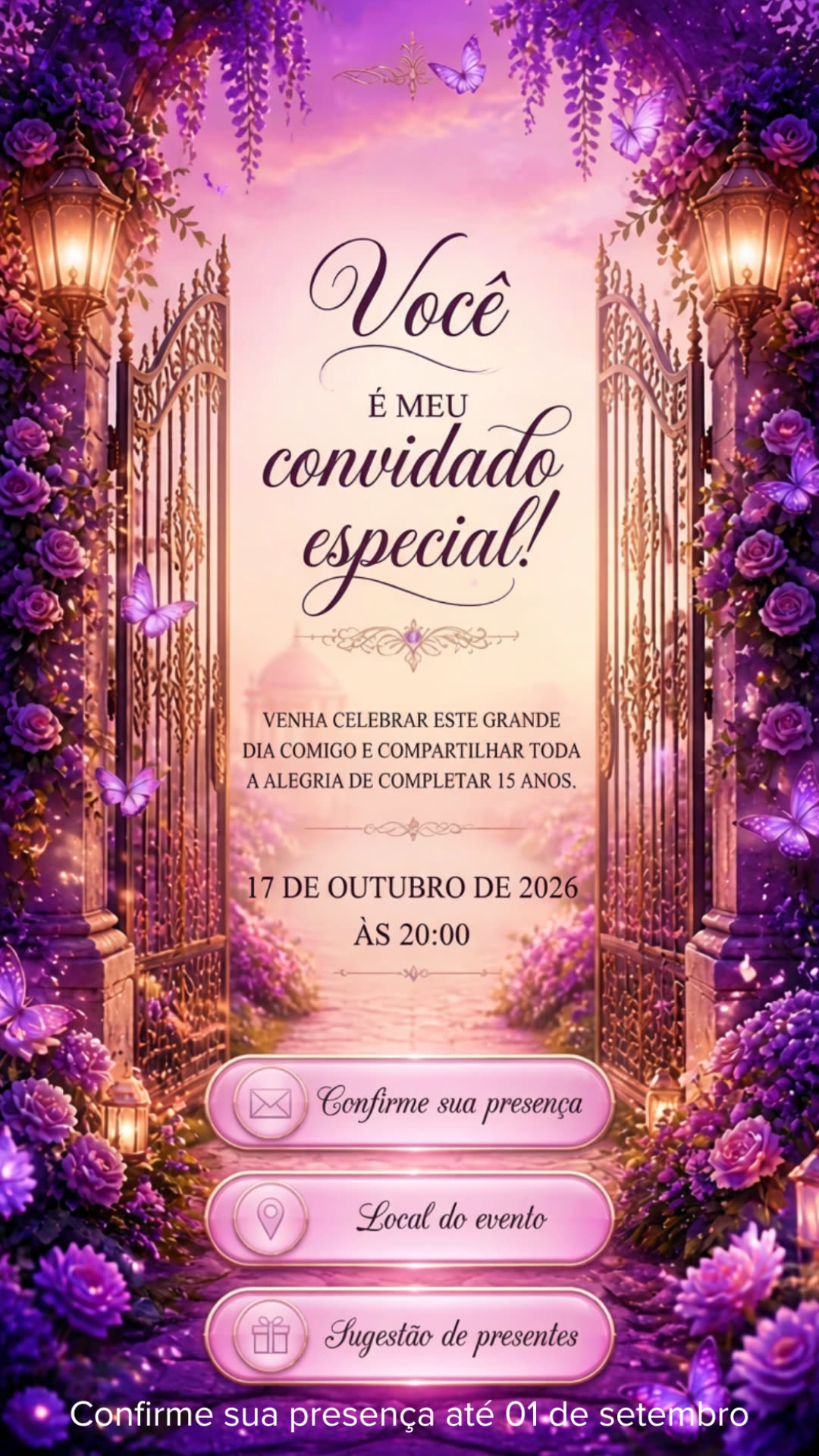 Informações da festa de 15 anos